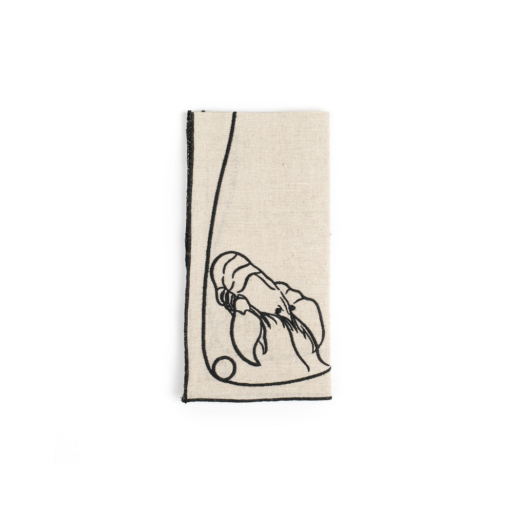 Line Drawing Seafood Embroidered Linen Napkin (Set of 4)