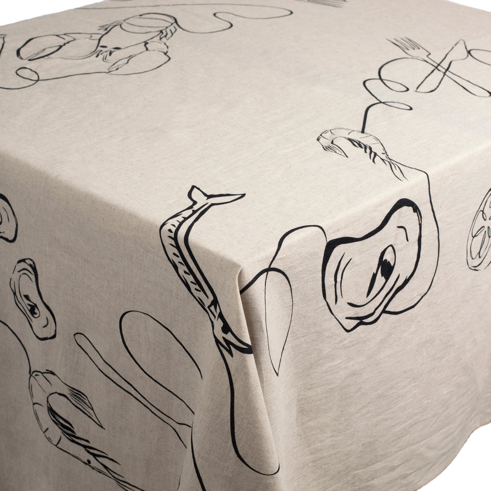 Tablecloth Drawring Misette Line Drawing Seafood Linen Tablecloth - 2Modern