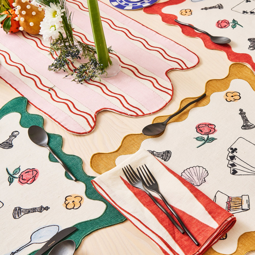 Monaco Stripe Embroidered Linen Runner