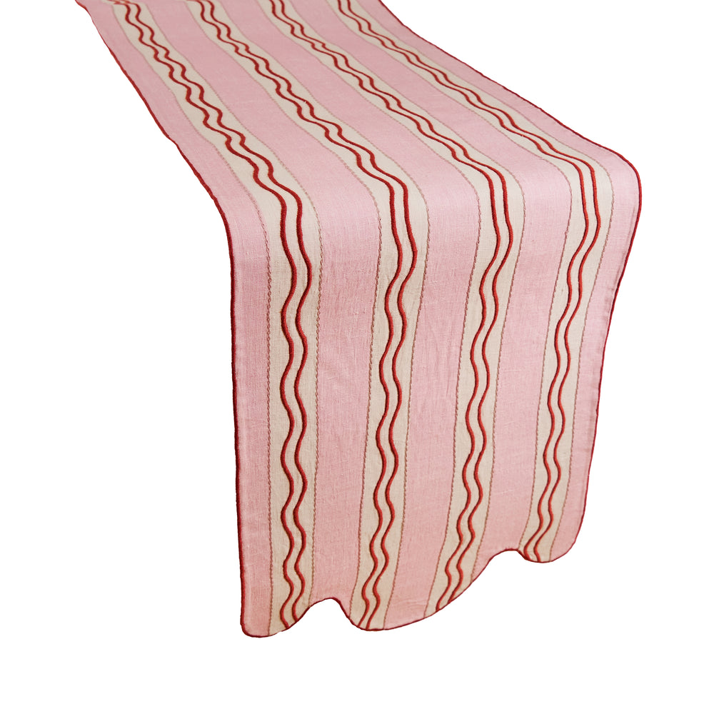 Monaco Stripe Embroidered Linen Runner