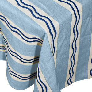 Monaco Stripe Embroidered Linen Tablecloth