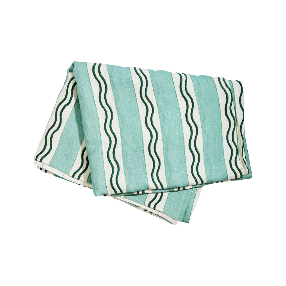 Monaco Stripe Embroidered Linen Tablecloth