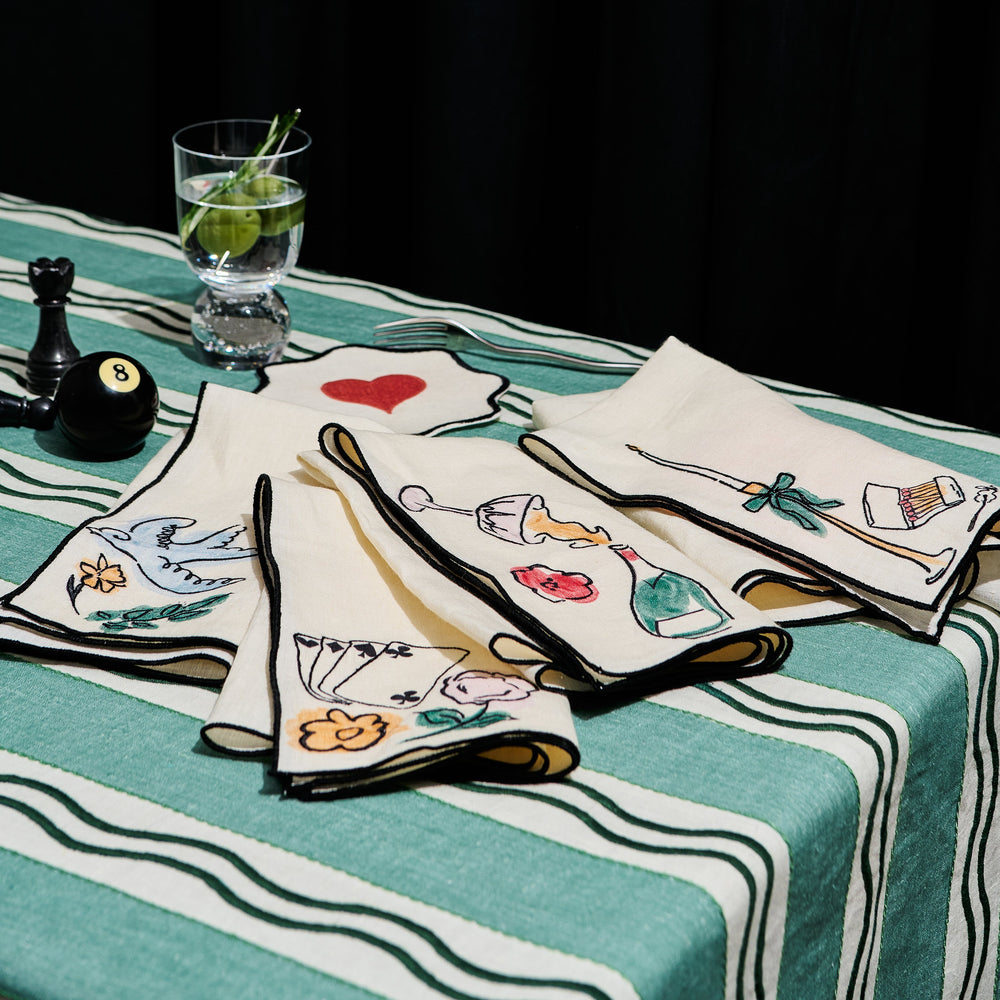 Monaco Stripe Embroidered Linen Tablecloth