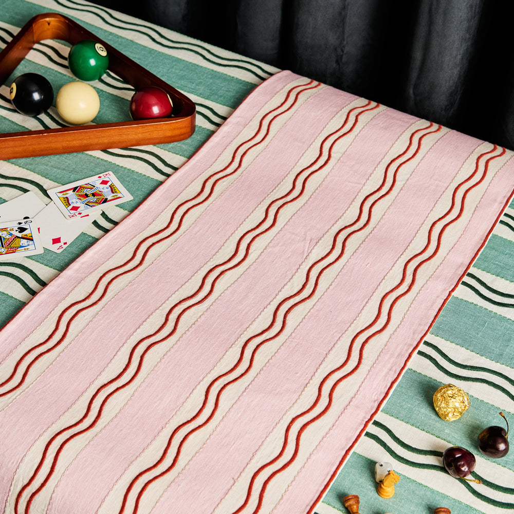 Monaco Stripe Embroidered Linen Tablecloth