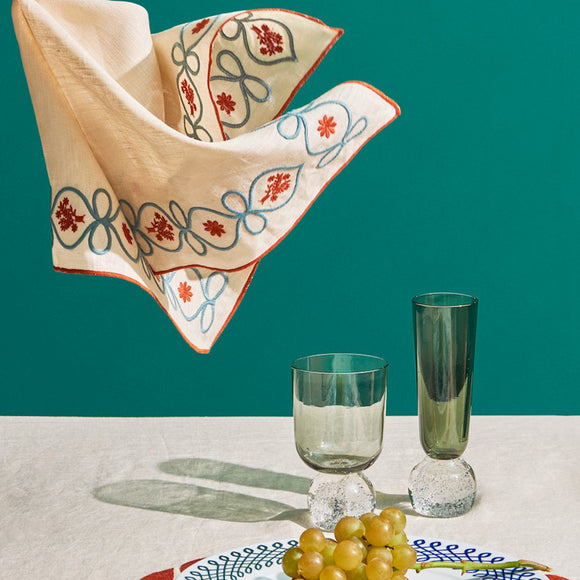 Ribbon Floral Embroidered Linen Napkin (Set of 4)