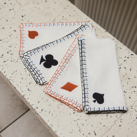 Salon Embroidered Card Suite Dinner Napkin (Set of 4)