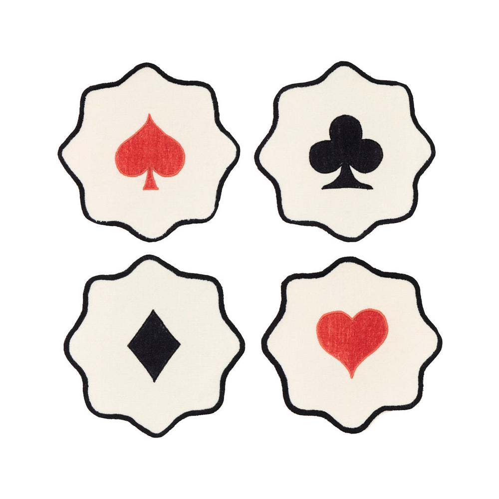 Salon Monte Carlo Card Suite Embroidered Linen Coaster (Set of 4)