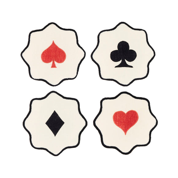 Salon Monte Carlo Card Suite Embroidered Linen Coaster (Set of 4)