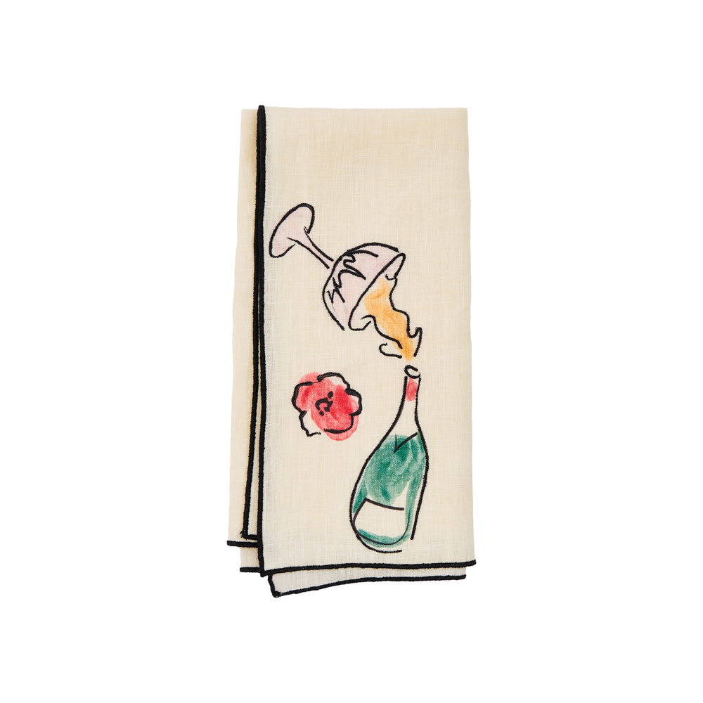 Salon Motif Embroidered Linen Napkin (Set of 4)