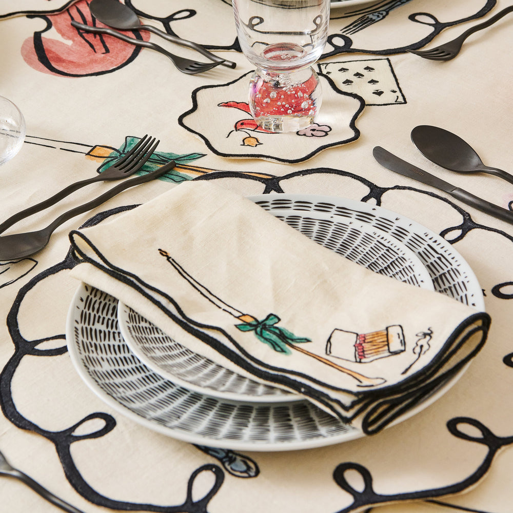 Salon Motif Embroidered Linen Napkin (Set of 4)