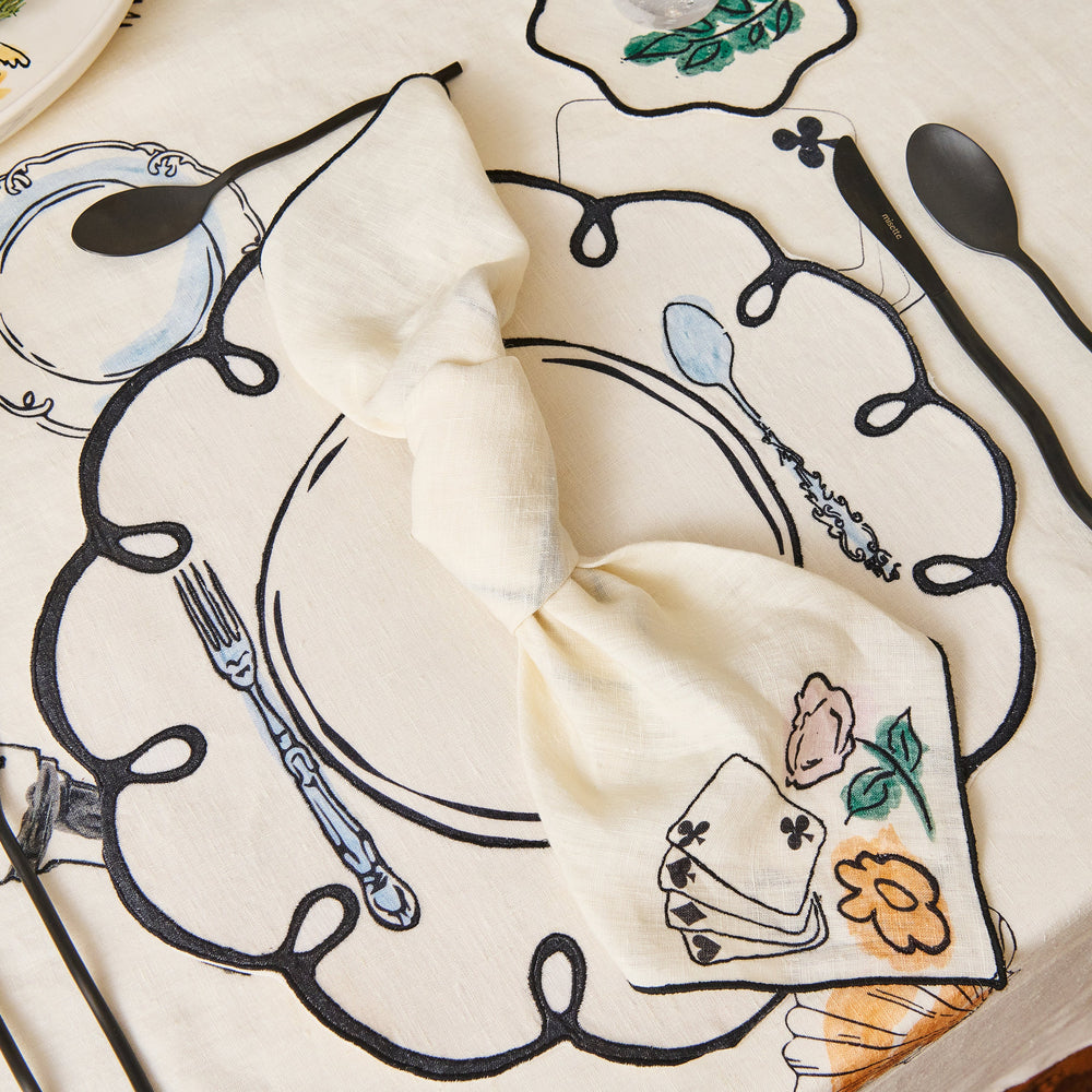 Salon Motif Embroidered Linen Napkin (Set of 4)