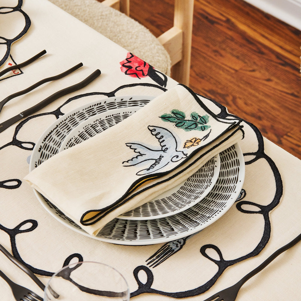 Salon Motif Embroidered Linen Napkin (Set of 4)