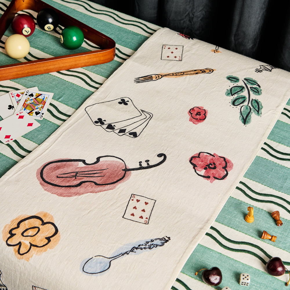 Salon Motif Embroidered Linen Runner