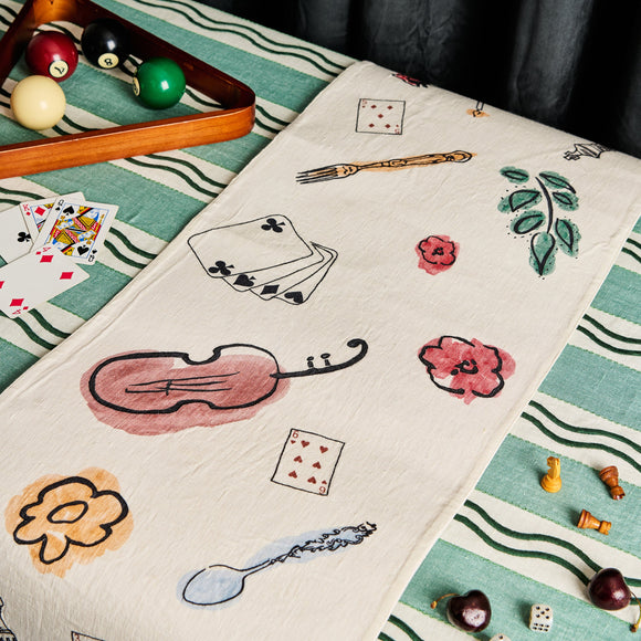 Salon Motif Embroidered Linen Runner