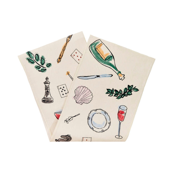 Salon Motif Embroidered Linen Runner