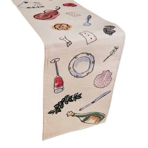 Salon Motif Embroidered Linen Runner