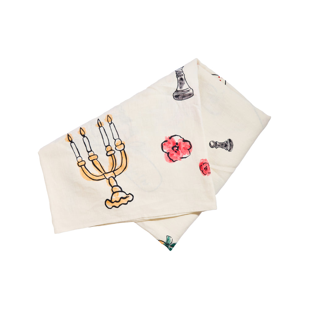 Salon Motif Embroidered Linen Tablecloth