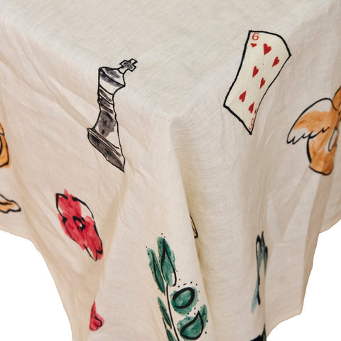 Salon Motif Embroidered Linen Tablecloth