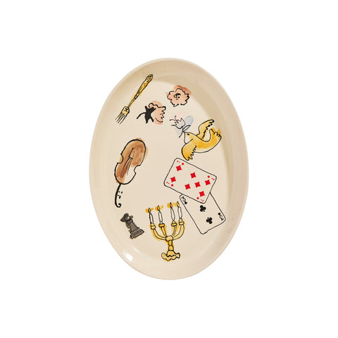 Salon Motif Hand Painted Ceramic Platter