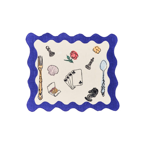 Salon Motif Scallop Embroidered Linen Placemat (Set of 4)