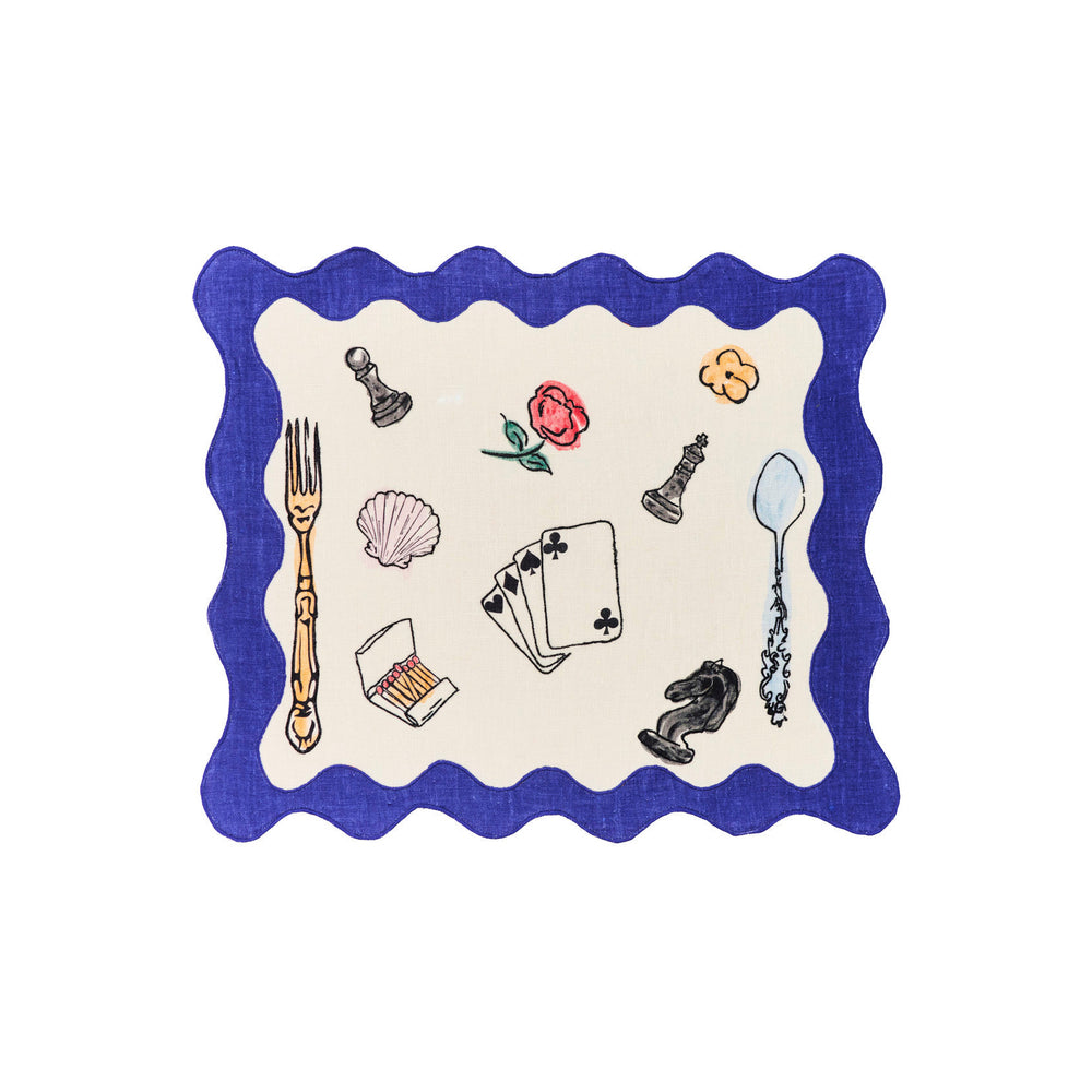 Salon Motif Scallop Embroidered Linen Placemat (Set of 4)