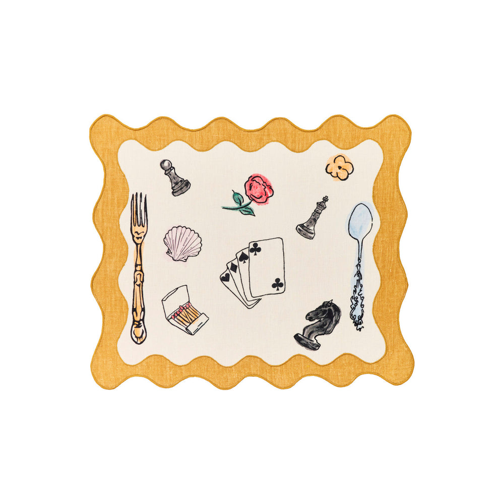 Salon Motif Scallop Embroidered Linen Placemat (Set of 4)