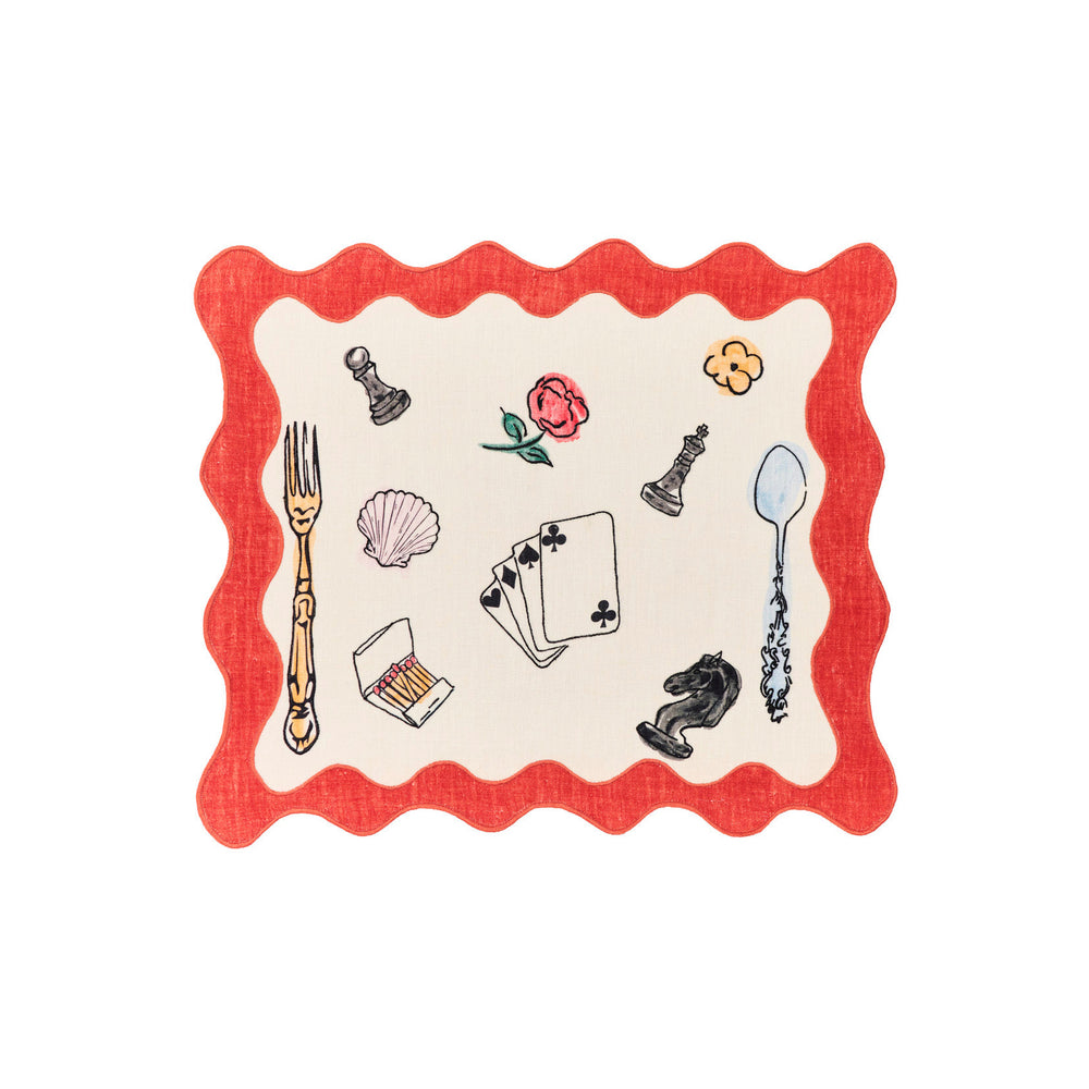 Salon Motif Scallop Embroidered Linen Placemat (Set of 4)