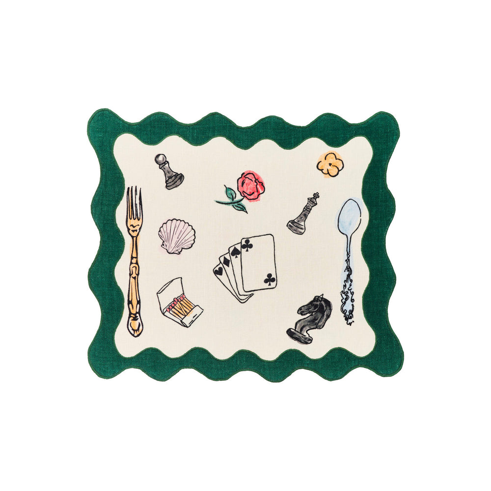 Salon Motif Scallop Embroidered Linen Placemat (Set of 4)