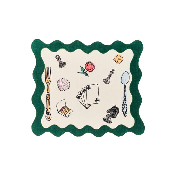 Salon Motif Scallop Embroidered Linen Placemat (Set of 4)