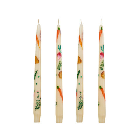 Still Life Hand-Painted Veggies Taper Candle (Set of 4)
