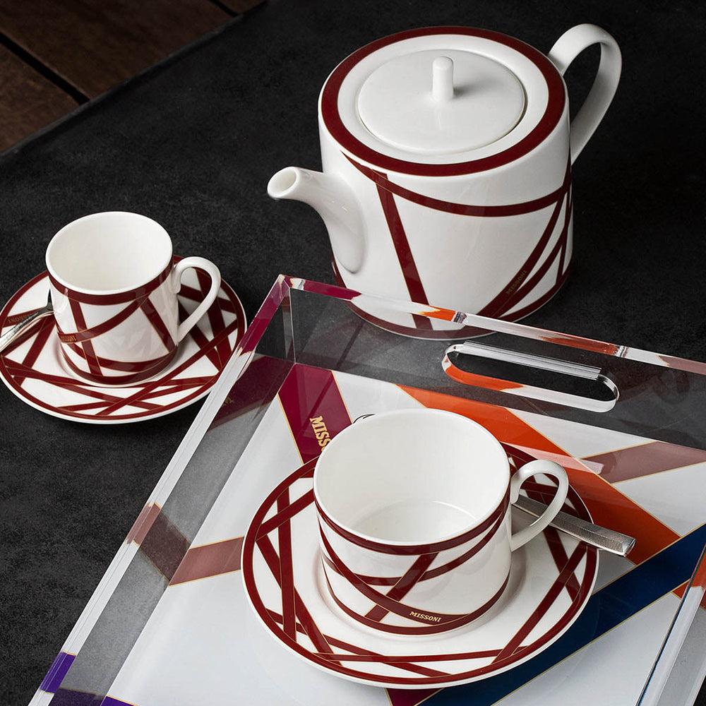 Nastri Bordeaux Tea Cup and Saucer (Set of 2)