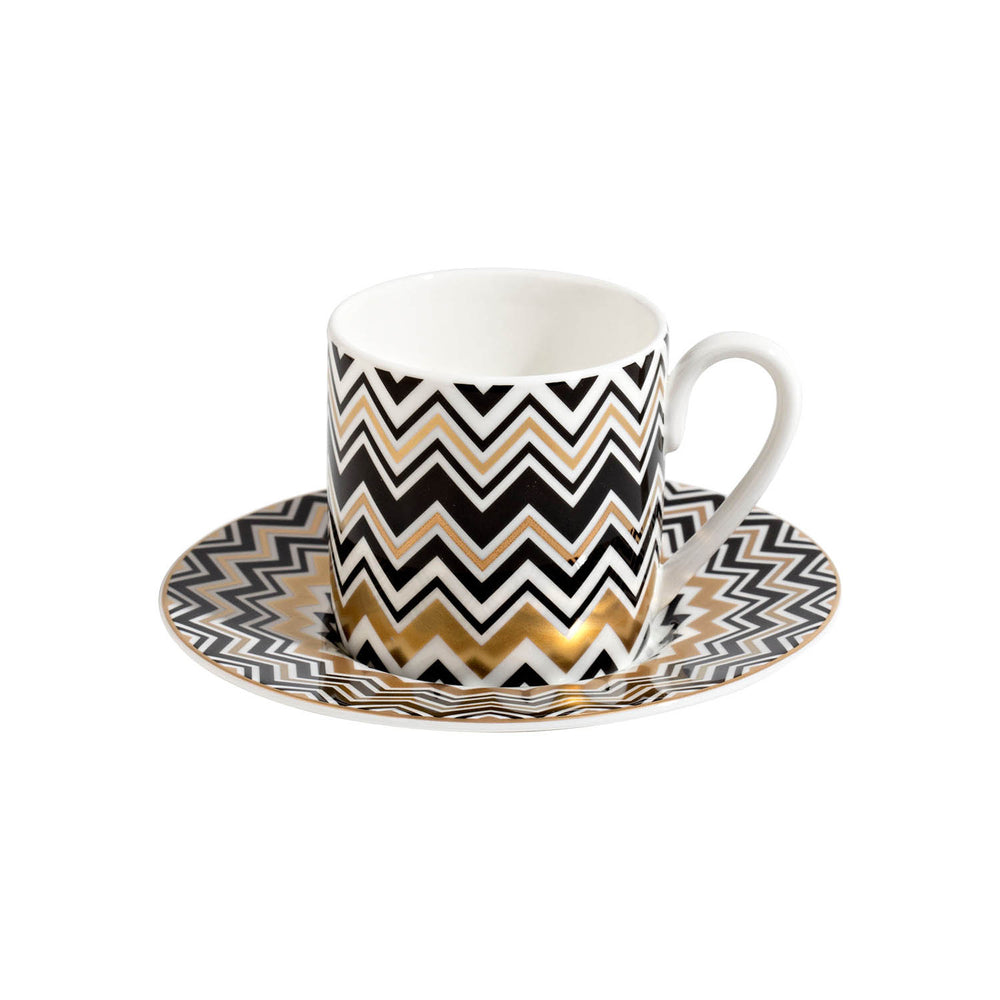 Zig Zag Gold Coffee Cup and Saucer (Set of 2)