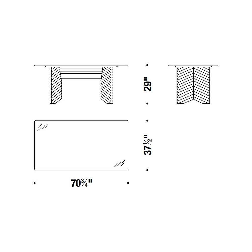 Rows Diagonal Dining Table with Glass Top