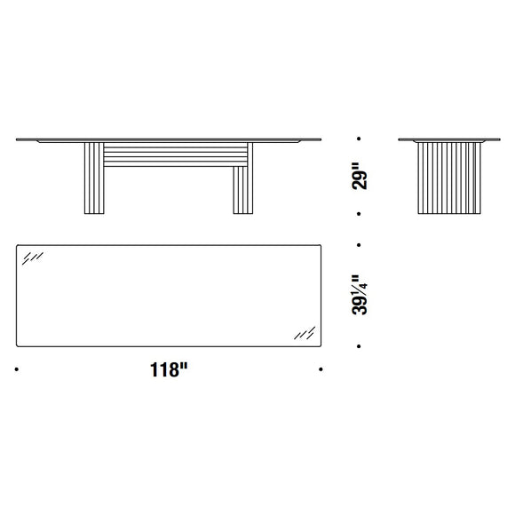 Rows Vertical Dining Table with Glass Top