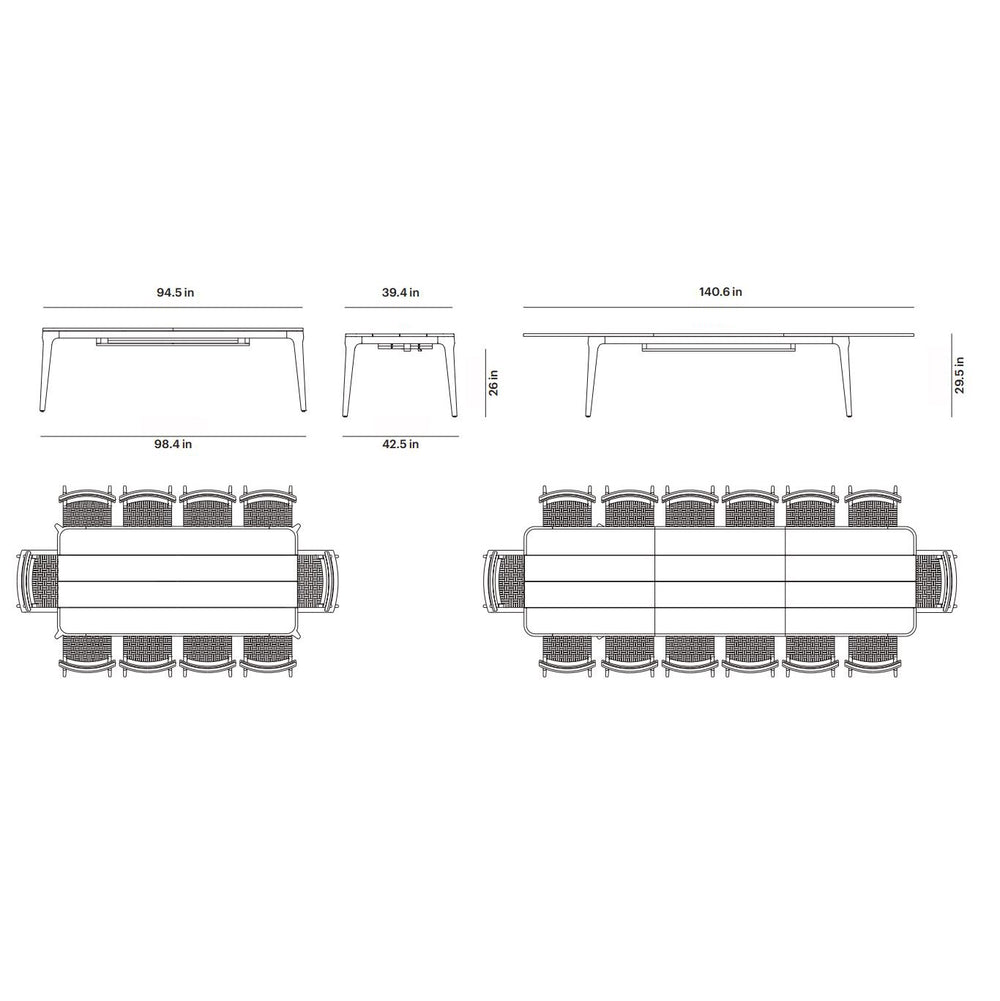 Paralel Rectangular Extendable Outdoor Dining Table