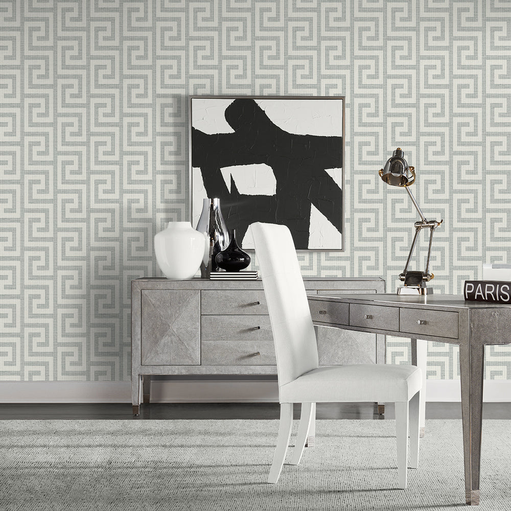 Coastal Haven Luna Retreat Greek Key Wallpaper