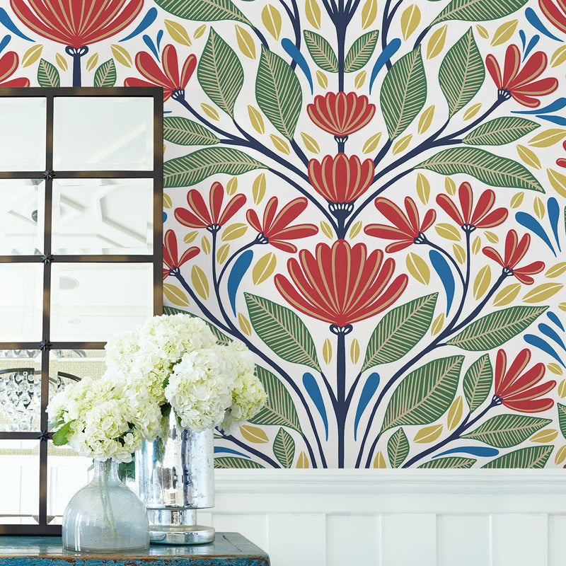 Seabrook Designs Summer House Carmela Folk Floral Wallpaper - 2Modern