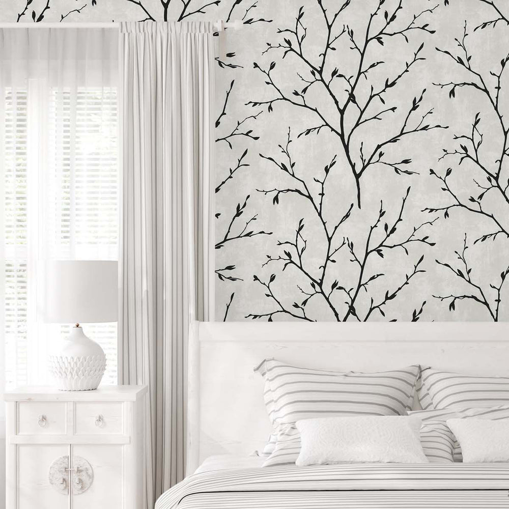 White Heron Avena Branches Wallpaper