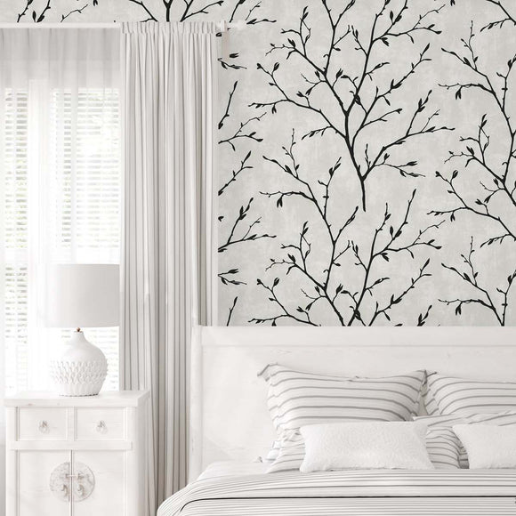 White Heron Avena Branches Wallpaper