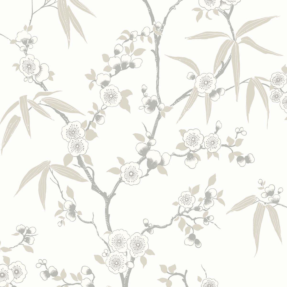 White Heron Floral Blossom Trail Wallpaper