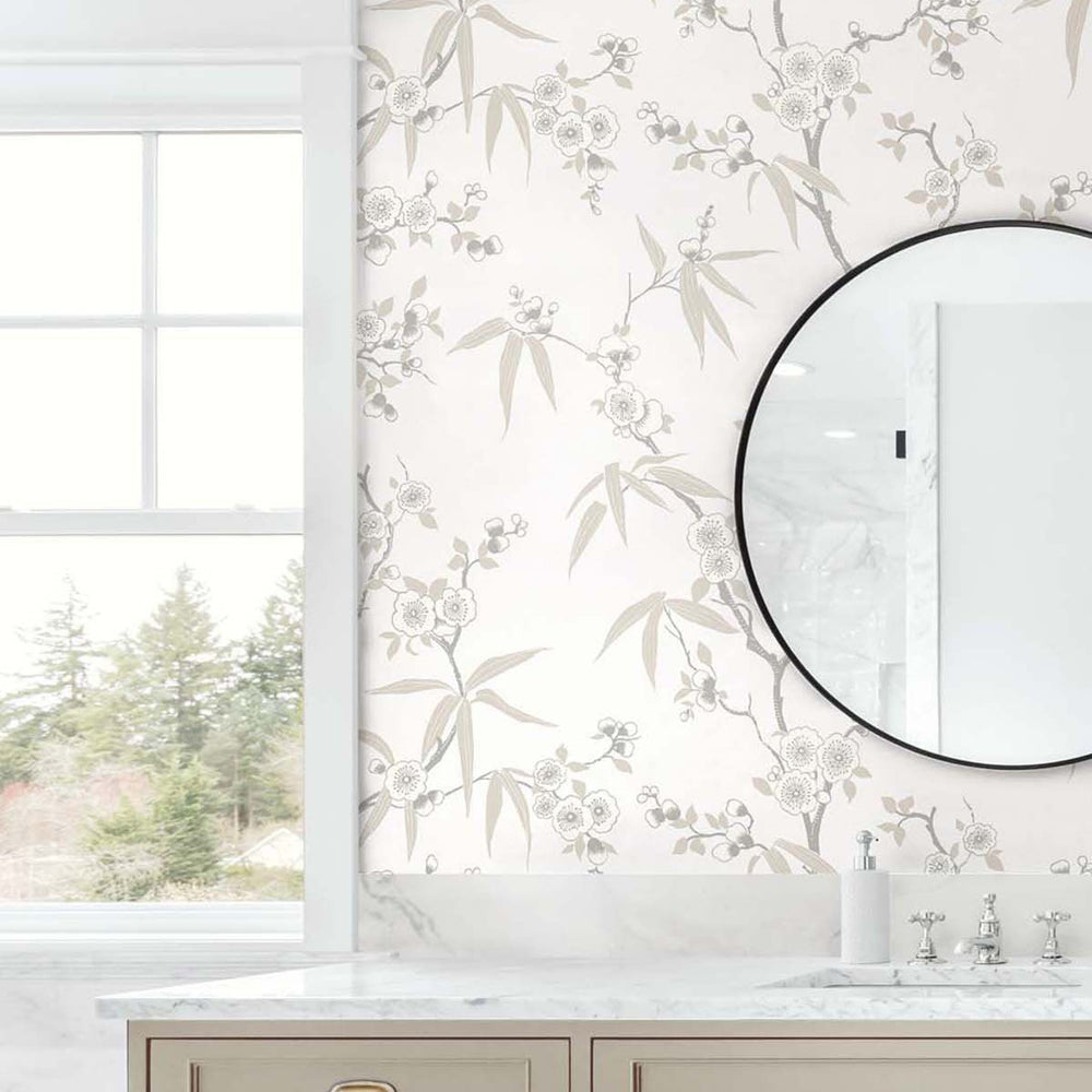 White Heron Floral Blossom Trail Wallpaper