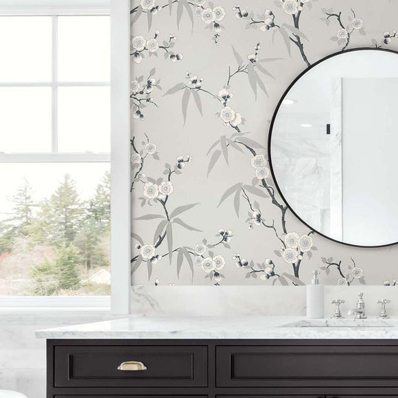 White Heron Floral Blossom Trail Wallpaper