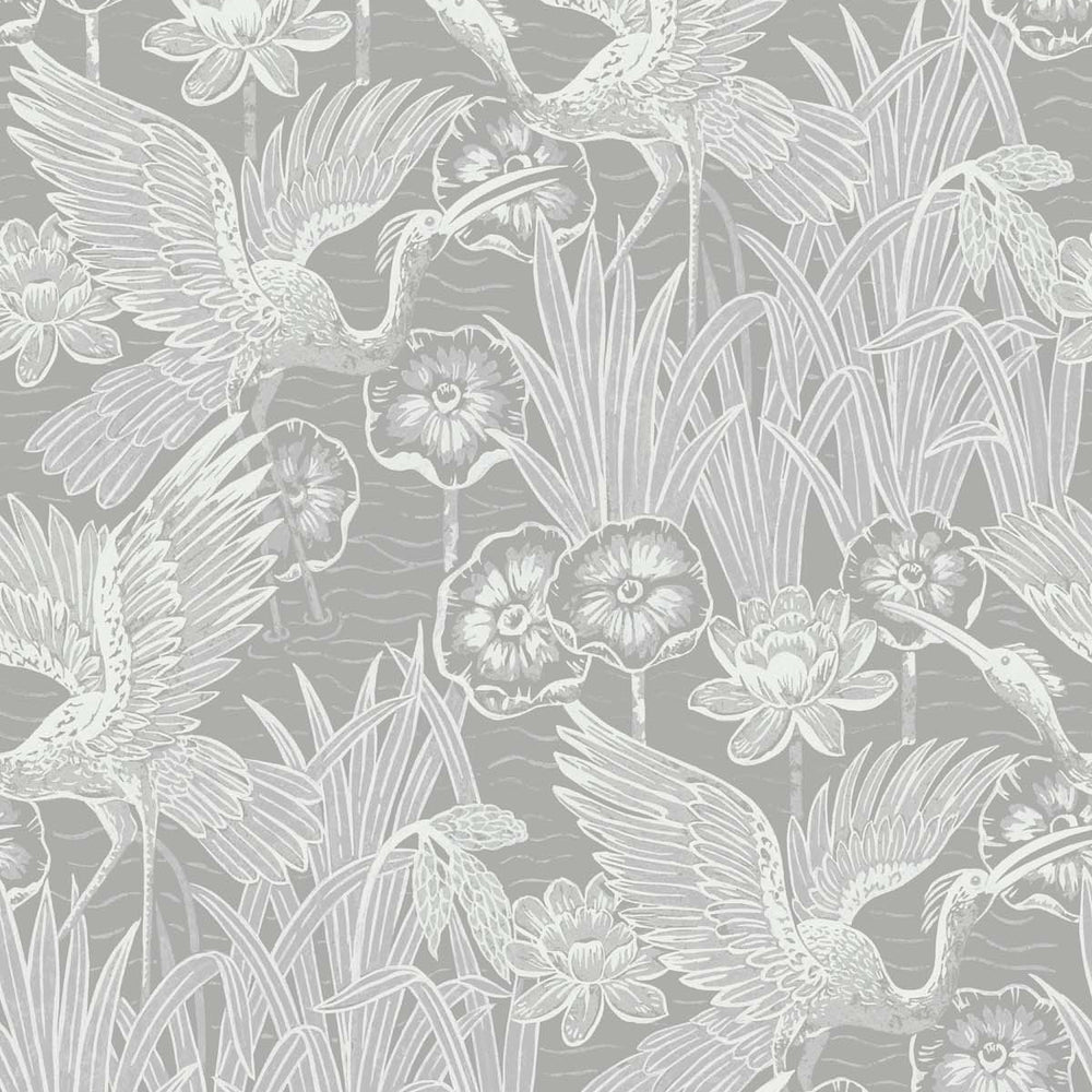 White Heron Marsh Cranes Wallpaper Sample Swatch