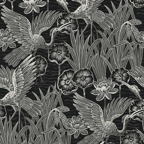 White Heron Marsh Cranes Wallpaper Sample Swatch