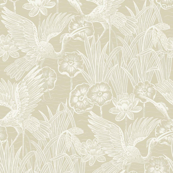 White Heron Marsh Cranes Wallpaper Sample Swatch