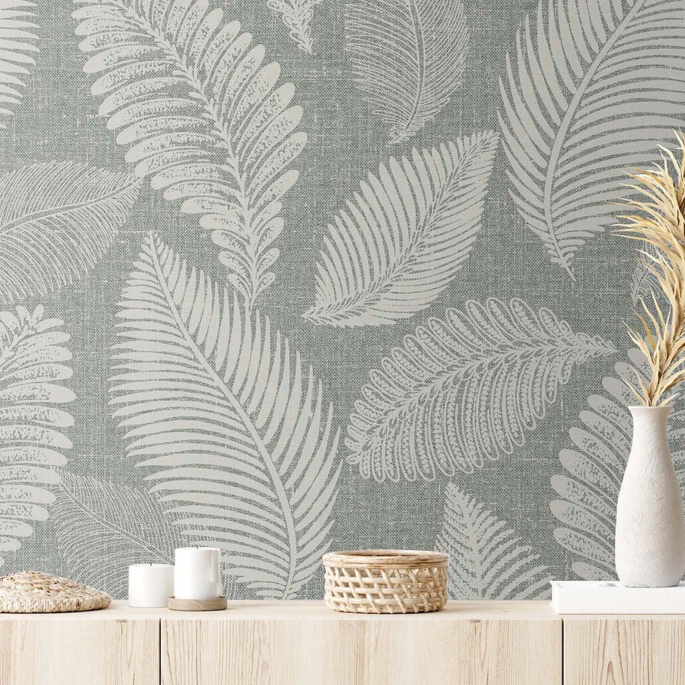 White Heron Tossed Leaves Wallpaper