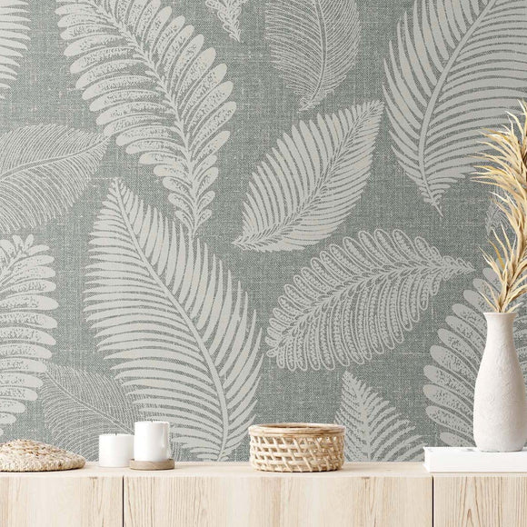 White Heron Tossed Leaves Wallpaper
