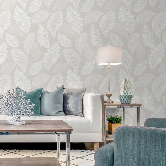 White Heron Tossed Leaves Wallpaper