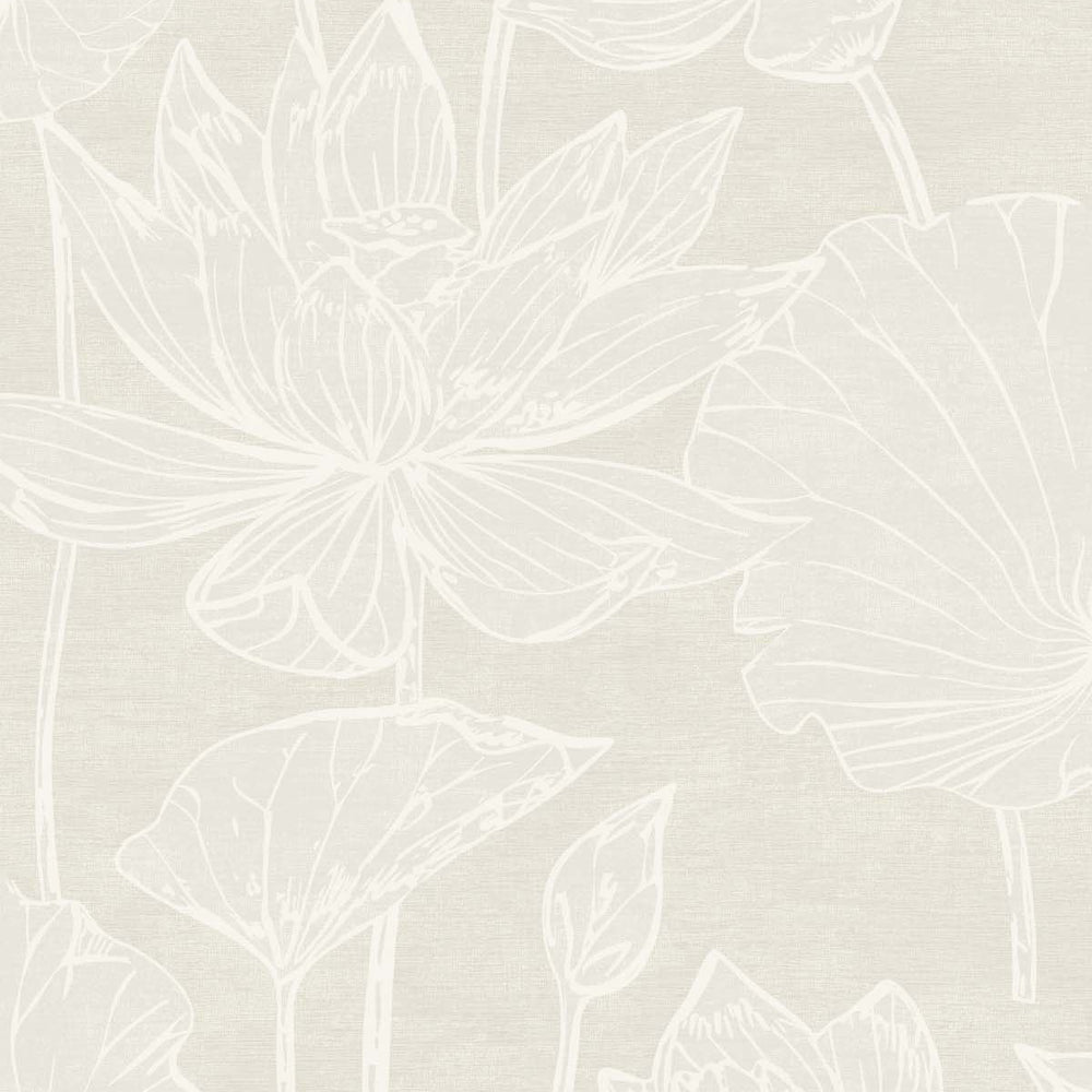 White Heron Water Lilies Wallpaper Sample Swatch
