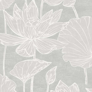 White Heron Water Lilies Wallpaper Sample Swatch